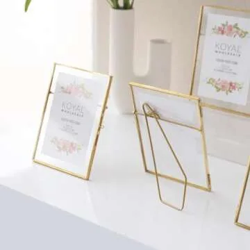 Koyal Wholesale Pressed Glass Floating Photo Frames 5 x 7 Frame, Gold 8-Pack with Stands Use Horizontal or Vertical