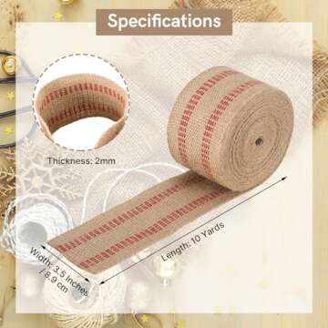 AMGSH 3.5" Craft Jute Webbing Tape | 10 Yards Roll Natural Burlap with Red Stitching for Upholstery,...