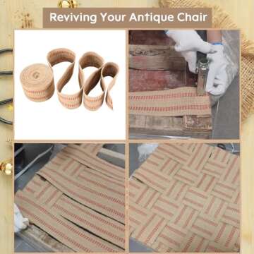 AMGSH 3.5" Craft Jute Webbing Tape | 10 Yards Roll Natural Burlap with Red Stitching for Upholstery, Crafts, Chairs