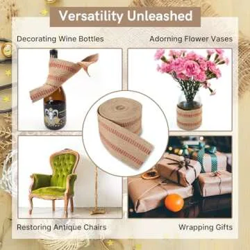 AMGSH 3.5" Craft Jute Webbing Tape | 10 Yards Roll Natural Burlap with Red Stitching for Upholstery, Crafts, Chairs