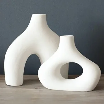 Set of 2 Minimalist Donut Vases - White Ceramic