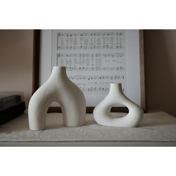 Set of 2 Minimalist Donut Vases - White Ceramic