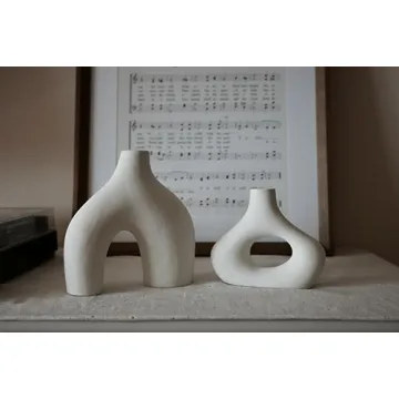 Set of 2 Minimalist Donut Vases - White Ceramic
