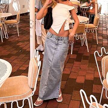 SAFRISIOR Women One Shoulder Button Sexy Crop Top Solid Sleeveless Off Shoulder Asymmetric Crop Tank Top Vest Tee Shirt White