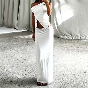 SAFRISIOR Women One Shoulder Button Sexy Crop Top Solid Sleeveless Off Shoulder Asymmetric Crop Tank Top Vest Tee Shirt White