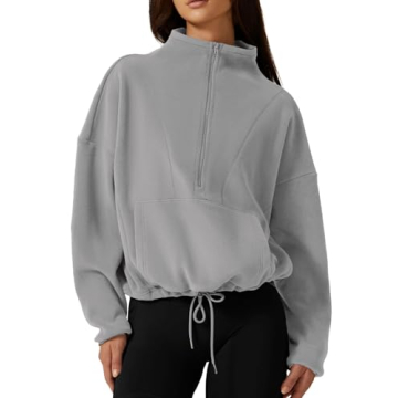 QINSEN Relax Fit Pullover: Cozy Half Zip Sweatshirt for Women with Kangaroo Pocket