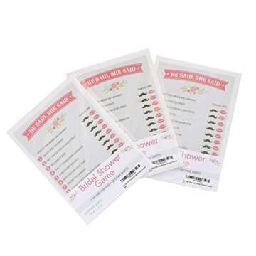 Printed Party He Said She Said Bridal Shower Game, Wedding, Bridal Shower, and Anniversary Favors, Games, Activities, and Decorations, 50 Sheets