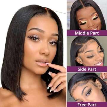 12Inch 4x4 Brazilian Virgin Hair Bob Wigs - 180% Density, Natural Color, Lace Closure