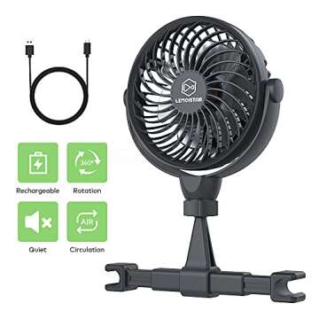 Retractable Portable Car Fans with 4 Speeds for Headrest and Rear Seat, Small Cooling Vehicle Air Fa...