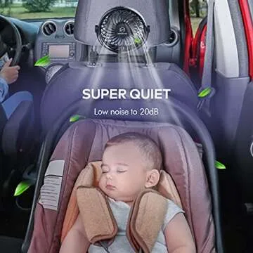 Retractable Portable Car Fans with 4 Speeds for Headrest and Rear Seat, Small Cooling Vehicle Air Fan, Quiet Operation, Rechargeable, Battery Operated,360 Degree Rotatable USB Fan for Baby, Puppy, SUV