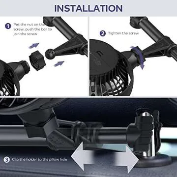 Retractable Portable Car Fans with 4 Speeds for Headrest and Rear Seat, Small Cooling Vehicle Air Fan, Quiet Operation, Rechargeable, Battery Operated,360 Degree Rotatable USB Fan for Baby, Puppy, SUV