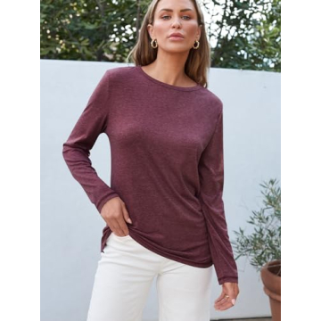 AUTOMET Women's Long Sleeve Comfortable Round Neck Shirt 2025