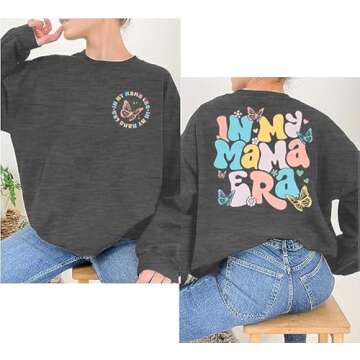 Mama Sweatshirt for Women In My Mama Era Sweatshirts Fashion Mom Pullover Moms Gift Casual Letter Print Pullover Tops Grey