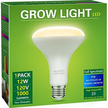 Briignite LED Grow Light Bulb, Full Spectrum 12W for Indoor Plants, E26
