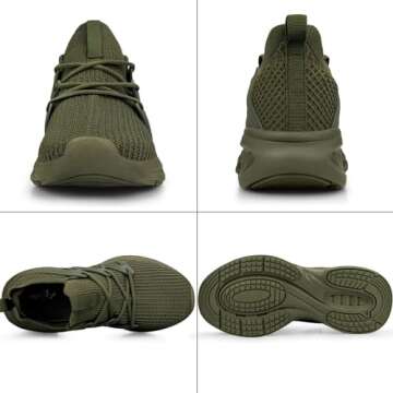 Pujcs Men's Slip on Running Shoes Running Comfortable Tennis Shoes Lightweight Athletic Gym Workout Shoes Breathable Fashion Sneakers Green 8