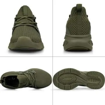 Pujcs Men's Slip on Running Shoes Running Comfortable Tennis Shoes Lightweight Athletic Gym Workout Shoes Breathable Fashion Sneakers Green 8