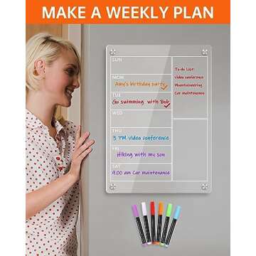 Organize Your Week with our Acrylic Magnetic Weekly Planner - Clear Dry Erase Board for Fridge, incl...
