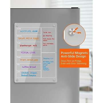 Organize Your Week with our Acrylic Magnetic Weekly Planner - Clear Dry Erase Board for Fridge, includes 6 Colorful Markers - Perfect for Meal Planning, to-Do Lists, and More! 13x9" (Classic White)