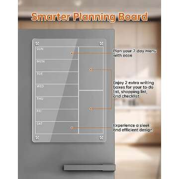 Organize Your Week with our Acrylic Magnetic Weekly Planner - Clear Dry Erase Board for Fridge, includes 6 Colorful Markers - Perfect for Meal Planning, to-Do Lists, and More! 13x9" (Classic White)