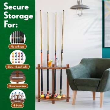 ISZY Billiards Pool Stick Holder - Cue Rack Only - Wood Stand Holds 8/10 Billiard Sticks, a Full Set...