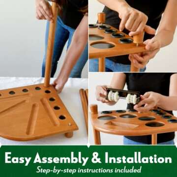 ISZY Billiards Pool Stick Holder - Cue Rack Only - Wood Stand Holds 8/10 Billiard Sticks, a Full Set of Balls & Includes 4 Score Counters - Pool Accessories
