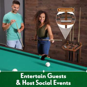 ISZY Billiards Pool Stick Holder - Cue Rack Only - Wood Stand Holds 8/10 Billiard Sticks, a Full Set of Balls & Includes 4 Score Counters - Pool Accessories