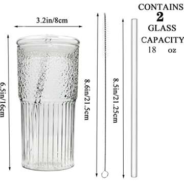 CAYOREPO 2 Packs 20 oz Glass Cups with Lids and Straws, Glass Coffee Tumbler, Tumbler Water Glass, W...