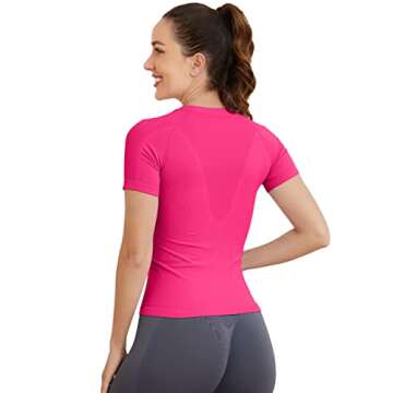 MathCat Short Sleeve Seamless Workout Tops for Women | Soft Gym and Yoga Shirts