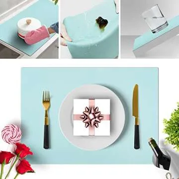 IYYI Silicone Placemats, Placemats for Kids, Placemats Set of 4 Waterproof Heat Resistant Non-Slip Placemats for Dining Table, Easy to Clean (Light Blue)