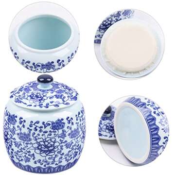 Traditional Chinoiserie Round Ginger Jars Blue and White Porcelain Series Ceramic Storage Jars with Sealed Lids,for Home/Kitchen/Dining Table Decoration (Peony Jar)