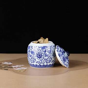 Traditional Chinoiserie Round Ginger Jars Blue and White Porcelain Series Ceramic Storage Jars with Sealed Lids,for Home/Kitchen/Dining Table Decoration (Peony Jar)