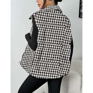 Zeagoo Women Puffer Vest Lightweight Stand Collar Sleeveless Winter Warm Zip Up Padded Outerwear Jackets with Pockets Black White Plaid M