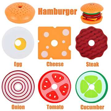 Wooden Burger Sandwich Stacking Toys for Kids - Montessori Fine Motor Development