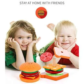 Wooden Burger Sandwich Stacking Toys for Kids Development