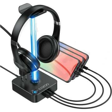 COZOO RGB Headphone Stand with USB Charger – Gaming Desktop Holder