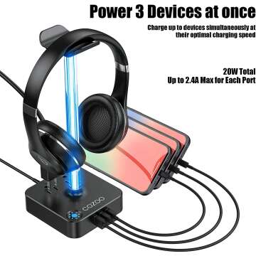 RGB Headphone Stand with USB Charger - COZOO