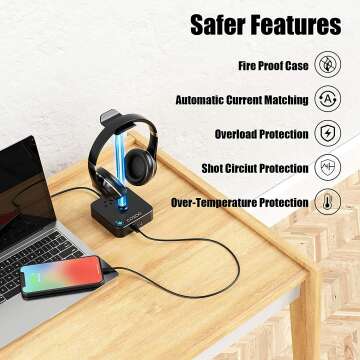 RGB Headphone Stand with USB Charger - COZOO