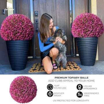 365 Curb Appeal 23" XL Topiary Balls (Hot Pink, 2 Topiary Balls (4 Halves))