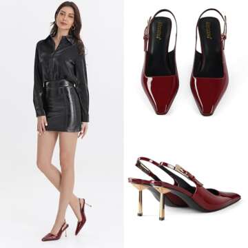 iiimmu Slingback Heels for Women Square Toe 3.5 in High Heels Red Heels Closed Toe for Women Dress Shoes, Size 11