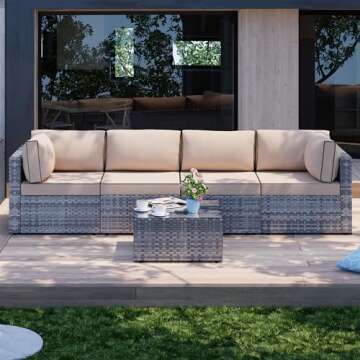 Shintenchi 5 Pieces Outdoor Patio Sectional Sofa Set for Garden, Poolside, Backyard
