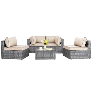 Shintenchi 5 Pieces Outdoor Patio Sectional Sofa Couch