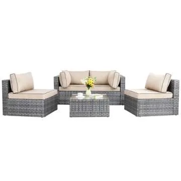 Shintenchi 5 Pieces Outdoor Patio Sectional Sofa Couch