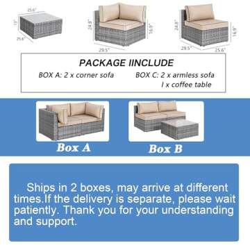 Shintenchi 5 Pieces Outdoor Patio Sectional Sofa Couch