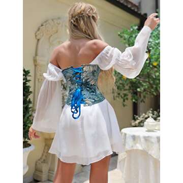 Alivila.Y Fashion Sexy Vintage Corset Underbust Daisy Floral Print Bustier Corsets Top 22024-Blue-S