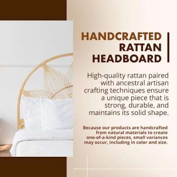 Kouboo Sunflower Rattan Full Headboard Bedroom Bedroom Furniture Headboard Full Size Tropical Decor Bohemian Decor Natural