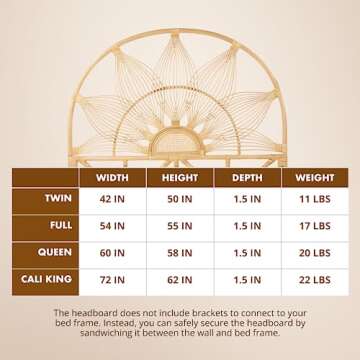 Kouboo Sunflower Rattan Full Headboard Bedroom Bedroom Furniture Headboard Full Size Tropical Decor Bohemian Decor Natural