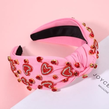 NVENF Hairband, Valentine's Day Headband for Women with Love Heart and Crystal, Red, Pink, Wide Top Knot Headband, Hair Accessories, Party Gifts