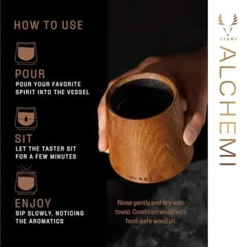 Alchemi by Viski Charred Oak Whiskey Taster, Whiskey Gifts for Whiskey Lovers, Mimics Barrel Aged Whiskey, Oak Whiskey Tumbler Set of 1