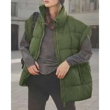 Miladusa Women's Outwear Vest - Stand Collar Lightweight Oversized Zip Bubble Puffer Vest for Women