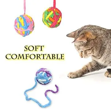 Andiker 5 Packs Cat Toys Balls with Bell and String, Kitten Toys Yarn Balls for Indoor Cats Interactive Playing (5 piecs)